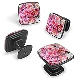TBOUOBT Confezione da 4 pomelli per cassetti, pomelli per armadietti in vetro, maniglie,Fiore Rosa Lisianthus