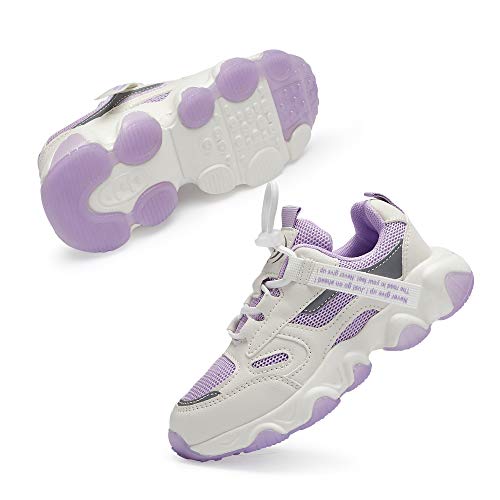 Casbeam Kids Shoes Slip-On Shoes For Girls Athletic Tennis Running Walking School Sneakers Adjustable Strap 057 Purple 32 #TOP1
