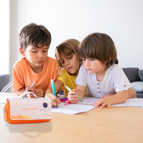 Image of Party Propz Space Pencil Pouch - 1 Pc, Orange Pencil Case | Space Theme Astronaut Pencil Pouch | Planet Theme Pencil Case for School Kids | School Pouch for Boys | Girls Large Pouch