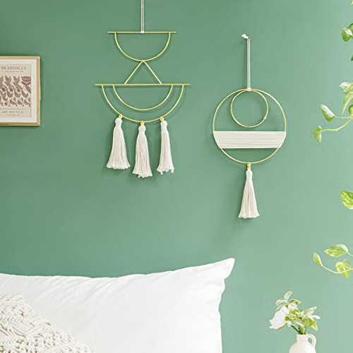 Mkono 2 Pcs Small Macrame Wall Hanging Boho Decor Cute Home Wall Art Christmas Ornament With Gold Metal Ring For Bedroom Living Room Nursery Bathroom, 15''H X 10''W And 14''H X 8''W, Small #TOP1