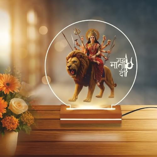 Image of Hamsa Crystal Ball Night Light,2.4 Inch Glass Ball Night LED Lamp with Woodern Base,Decorations Gifts for Men,Women,Kids,Boys,Girls | Gifts for Woman | Valentine Gifts (Durga Mataji)