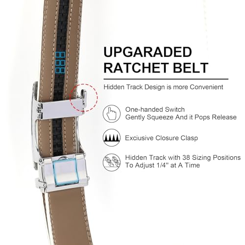Ratchet Mens Belt Leather, Adjustable Quick Release Click Belts for Mens Jeans, Casual & Work4