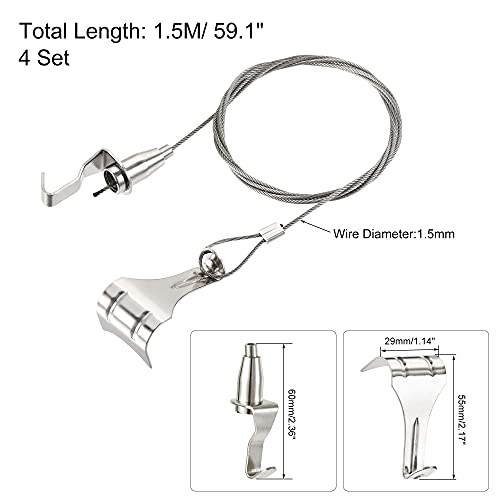Image of uxcell Picture Hanging Wire Kit, 4Set 1.5M Hanging Wire with Large S-Hook for Home Picture Art Gallery Picture Display Kit, Load 66 Lbs