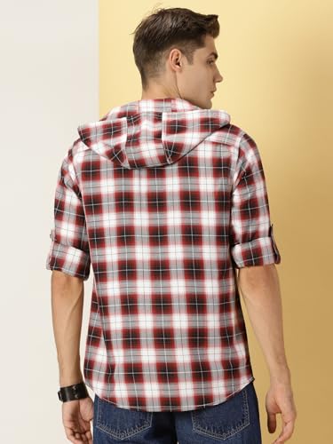 Image of Thomas Scott Men's | Checks | Full Sleeve | Regular Fit | 100% Cotton | Hooded | Casual Shirt