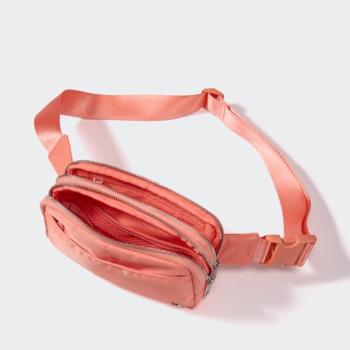 Image of Pander Everywhere Belt Bag for Women, 5 Zipper Pockets Nylon Crossbody Fanny Pack Purse (Dark Salmon).