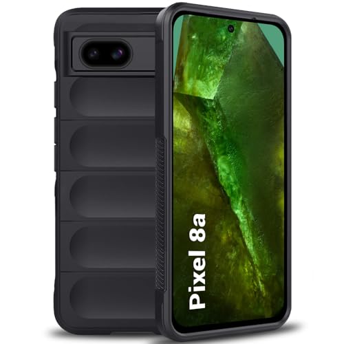 Image of TheGiftKart Liquid Silicon Back Cover Case for Google Pixel 8A | Shockproof Military Grade Protection | Micro-Fibre Cloth On Inner Side | Built-in Anti-Slip Grip Case Cover for Pixel 8A (TPU, Black)