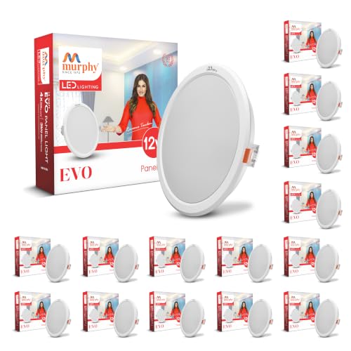 Image of Murphy EVO 12W Round LED Panel Light | 3000K Warm White| Recessed Ceiling Light | 1200 Lumens | 125mm Cutout | BIS Approved | 4kV Surge Protection | 2-Year Warranty | Pack of 15