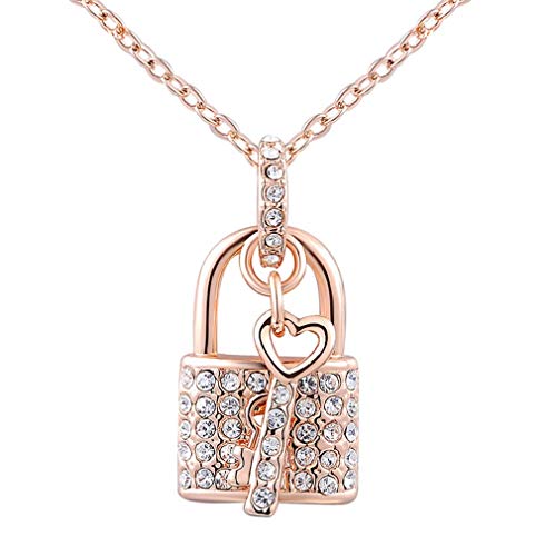 Niceyo Moda Colgante Collar Oro Rosa Llave y Cerradura Rhinestone Collar Encanto Cadena Mujer Regalo de joyería por SamGreatWorld