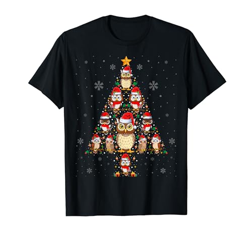 Owl Lover Christmas Tree Lights Santa Hat Owl Xmas Camiseta