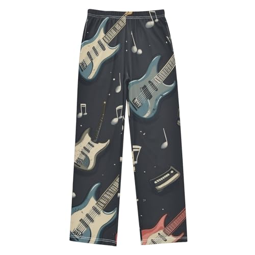 Rock Guitar Music Boys Long Pants Soft Trousers Elastic Waist Kids Lounge Bottoms with Pockets S-XL