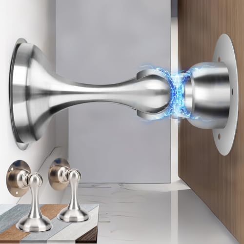 Lot de 2 Bloc Porte Magnétiques, Bloque Porte Interieur Sans Percer, Arrêt Butee de Porte Stop Porte en Acier Inoxydable, Butoir Porte Mural Door Stopper Adhesive pour Maison, vis Dissimulées