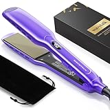 Wavytalk Hair Straightener, 1.7 Inch Vent Sesh Titanium Flat Iron with 290℉-450℉ Temperature, Wide Flat Iron for Thick Hair with Dual Voltage, Classic Purple