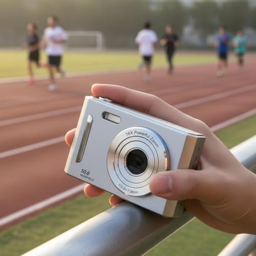 Image of 1080P HD Recording Retro Sensor Camera Anti-Stabilization Compact Digital Camera Built-in Flash Photography Equipment 50 Megapixels for Students, Teens, Beginners, Travel, Silver, No Card