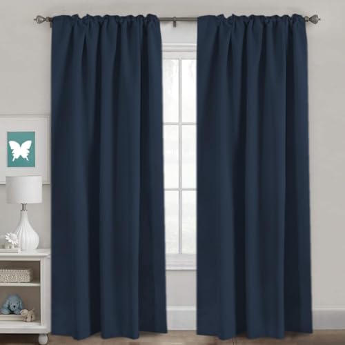Image of H.VERSAILTEX Back Tab Navy Blackout Curtains 102 Inch Long for Bedroom /Living, Rod Pocket Room Darkening Thermal Insulated Black Out Drapes, 52 x 102 Inch, Navy Blue, 2 Panels