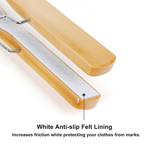 Songmics 12 Pack Wooden Pants Hangers, Premium Solid Wood With Non-Slip Felt, Hold Pants Tightly, Smooth Finish Wood Skirt Hangers, With 360° Swivel Hook, Natural Ucrw007-12 #TOP3