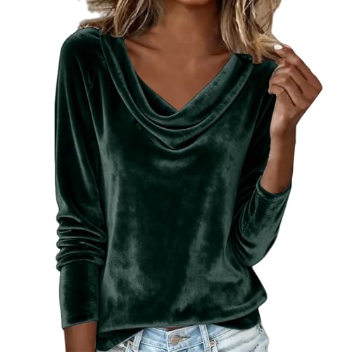 Blusas de Mujer Elegantes Fiesta Blusa Elegante Terciopelo Color Sólido Top Talla Grande Versátiles Oficina Tops Manga Larga Boda Camisa Cuello en V Camiseta Cómodo Chic Casual Básico