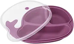 Prato Infantil com Divisórias, Plástico e Silicone, 20x20cm, Tampa Transparente