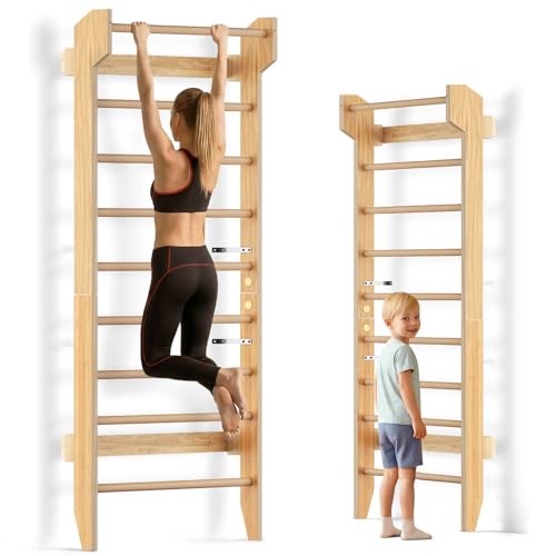 COSYLAND Espalier en Bois, Échelle Suédoise de Gym pour Adultes,Structure Murale Robuste jusqu’à 100KG, Espalier Polyvalent pour Musculation, Étirements et Entraînement à Domicile-Natural