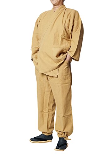 【飛鳥】柿渋染め作務衣-厚手 天然素材綿100％ (Ｍ, 金茶)