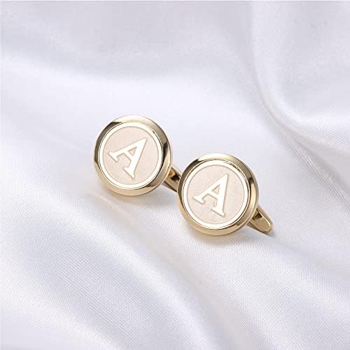 LOYALLOOK Initial Gold Cufflinks for Men Gold Cuff Links Personalized Copper CuffLinks Letter Cufflinks Gift for Groom Husband Father