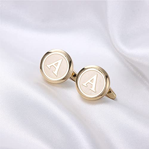 LOYALLOOK Initial Gold Cufflinks for Men Gold Cuff Links Personalized Copper CuffLinks Letter Cufflinks Gift for Groom Husband Father