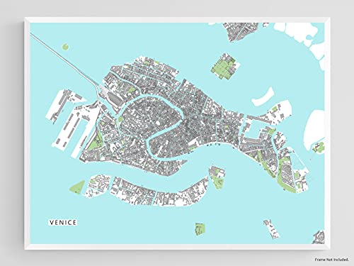 Venice Map Wall Art Print 8X10, Venice Italy Posters For Wall 24X36, Handmade Detailed Venice Art Wall Decor, Venezia Maps, Venice Souvenir Gifts By Maps As Art #TOP1
