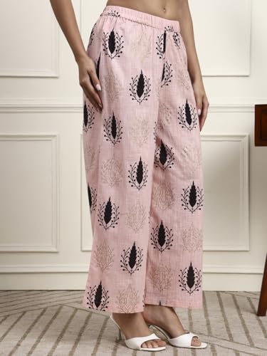 Image of idaLia Cotton Straight Kurta Set for Women with Palazzo 3 /4 Sleeve, Round Neck Designer Kurta with Palazzo Pant Set