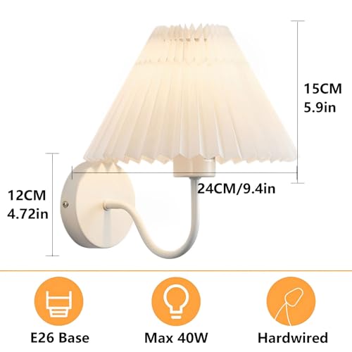 Image of Wall Sconces Indoor Wall Light Fixtures with Pleated Fabric Shade Bathroom Vanity Sconces Wall Lighting Dresser Hardwired Wall Lamps for Bedroom Living Room Corridor Porch