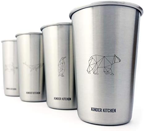 Sea Creatures Stainless Steel Mug Set (450 ml/x4) | Stackable Unbreakable Metal Drinking Cup | Stainless Steel Cups for Camping, BBQ, Beach, Travel, Hiking, Picnic