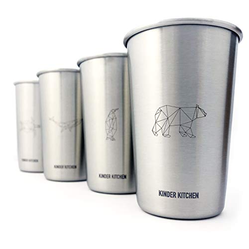 Sea Creatures Stainless Steel Mug Set (450 ml/x4) | Stackable Unbreakable Metal Drinking Cup | Stainless Steel Cups for Camping, BBQ, Beach, Travel, Hiking, Picnic