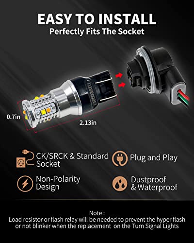 Lasfit 7443 Switchback Led Bulb Turn Signals Front 7444Na 7444 Dual Amber White Daytime Running Lights Drl Lighting Front Parking Lights 2023 Blinker 6000K Extremely Bright Need Resistor #TOP6