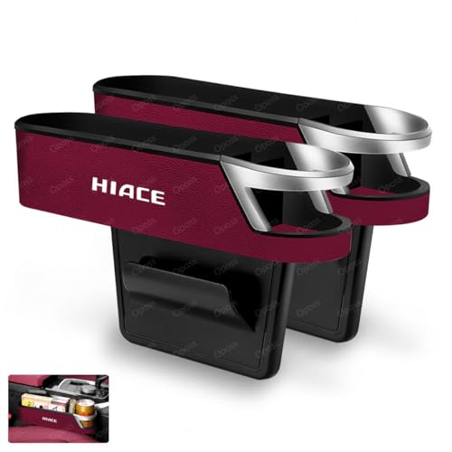 ハイエース 車用サイド収納ボックスシートポケットハイエース 200系 3型 4型 5型 6型 車用 シート隙間埋め シート 車席隙間ポケット 車用ドリンクホルダー 小物入れ付き 落下防止 (運転席用と助手席用/2個, レッド)