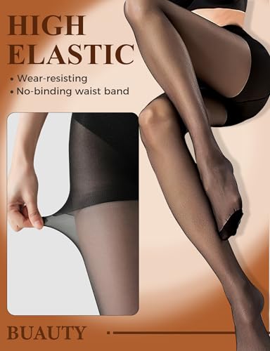 Buauty 2 Pairs Sheer Black Tights for Women -20D High Waist women's Pantyhose ，Plus Size Nylon Stockings4