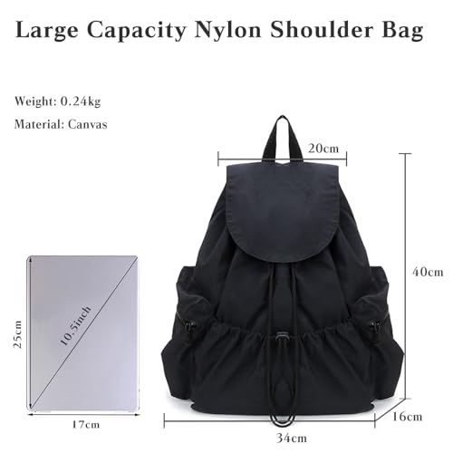 Women Casual Daypacks Canvas Backpack Drawstring Rucksack for Outdoor Travel College University Campus Black3