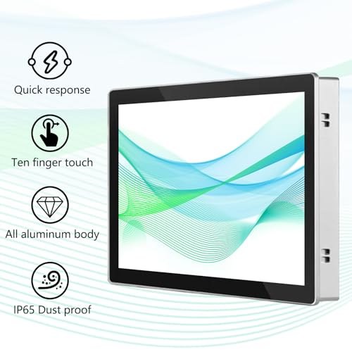 Image of 15 inch Aluminum Flat Embedded Industrial Touch Screen Monitor,HDMI /VGA /DVI Interface, Capacitive Touch Screen Monitor Supports 10 Points Touch,1024 x 768 @ 60Hz