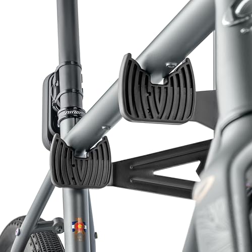 Image of Feedback Sports Velo Cache 2 Bike Free-Standing Storage Tower, Black | Stores 2 bikes with adjustable, soft-touch cradle arms; ideal for home, office or garage; expandable to 4-bikes w /accessory.