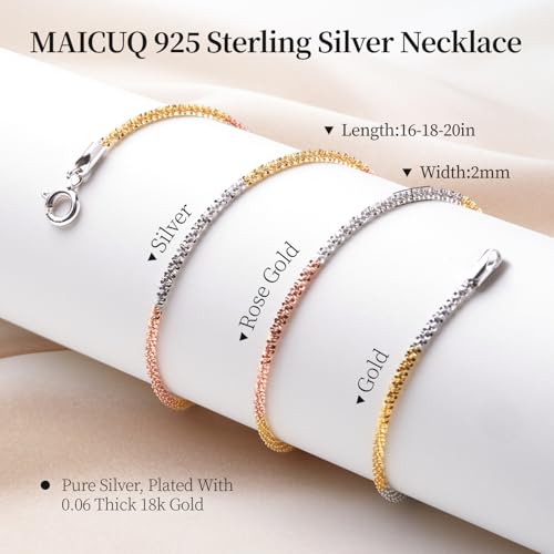 925 Sterling Silver and Tricolor Gold Solid Rope Chain Necklace For Women,Hypoallergenic & Comfortable Women's Chain Necklaces 16 18 20 Inch3