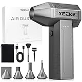 Yeeke Elektrische Staubgebläse Akku, 10000 mAh Druckluftspray Gebläse Schnellladung, 300.000 U/min & 400 G Wind Von 40 mm Bürstenlosmotor, 4-Gang Air Duster PC Reinigungsset mit Beleuchtung