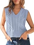 Tongmingyun Pullunder Damen Ärmellos V Ausschnitt Strick Pullover Basic Strickweste Einfarbig Tank Top für Business Freizeit Sweater Weste Frauen Blau S