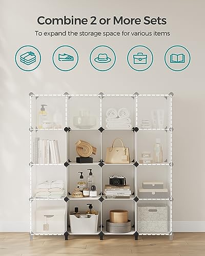 Image of SONGMICS 6 Cube Storage Organizer, Modular Bookshelf, DIY Closet Organizers and Storage, Plastic Stackable Shelves, 11.8 x 11.8 x 11.8 Inch Cubes, with Feet and Rubber Mallet, Cream White ULPC111M01
