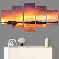 SIGNWIN 5 Panel Canvas Wall Art Sunset in The Mountains for Home Decorations Ready to Hang - 60