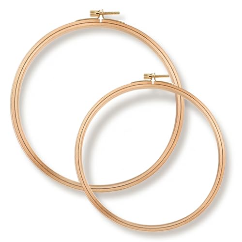 Nogeqi 2 Stück Bambus Stickrahmen 6/8 Zoll Verstellbare Embroidery Hoop Runder Stickring Set Mit Messing Schrauben Stickrahmen Klein Kreuzstich Reifen Runde Ring Für Nadelarbeiten DIY Nähen (2 Größen)