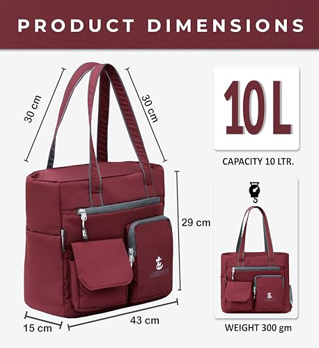 Image of Lusive's Double Pocket Handbag for Women: Stylish, Ideal Companion for Work, Travel, Polyester Material, Spacious 10-liter Capacity, 6 Pockets. (Black & Grey)