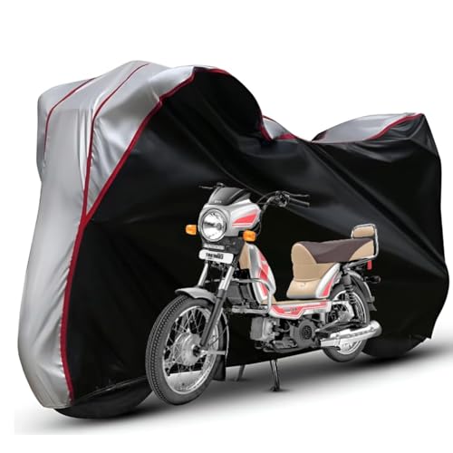 Image of Waterproof Bike Body Cover Compatible with Tvs XL100 Dustproof Scratchproof - Motorcycle Cover for Two Wheeler, Outdoor Full Cover with UV, Duty, Rain Protection (Black Top Silver) R1