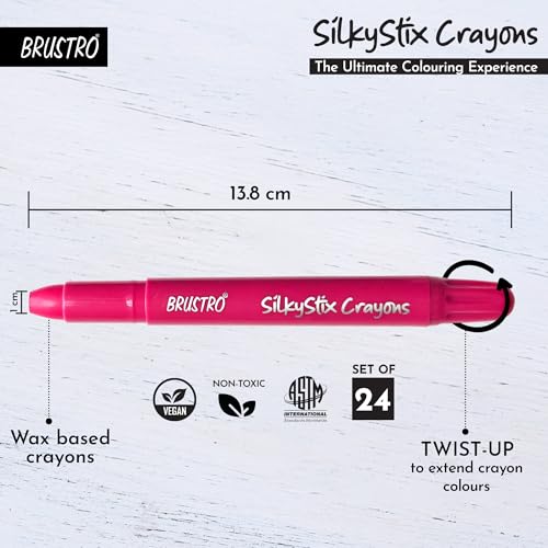 Image of BRUSTRO SilkyStix Smooth Crayons - Set of 24 Crayon Set | Vibrant & Playful Colors, Eco-Friendly,Ideal for Blendable Painting,Graffiti,Coloring, Doodling, Safe for Students, Professional, Kids