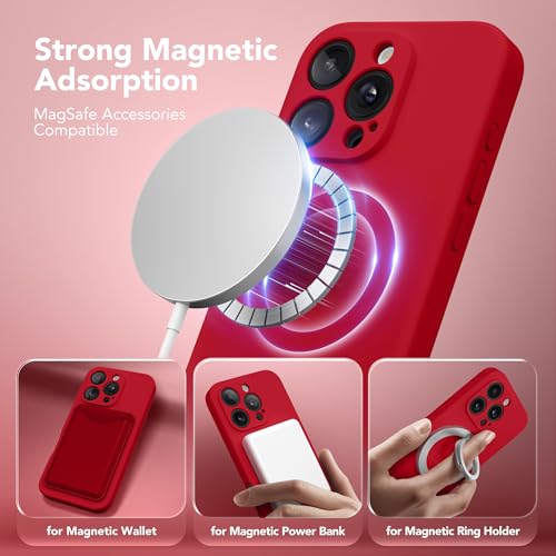 Image of Magnetic for iPhone 16 Pro Max Case, Compatible with MagSafe, [Full Camera Protection][Screen Protector] Silicone Shockproof Protective Phone Case for iPhone 16 Pro Max 6.9 inch, Deep Red