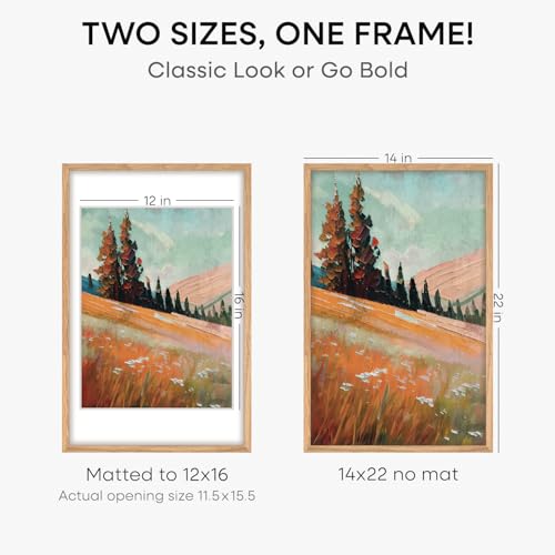 Image of Homeforia 14x22 Picture Frame Wood, High End Natural Oak 14x22 Light Wooden Poster Frame with Mat 12x16, 14 x 22 Frames Matted to 12 x 16 Photo, 22x14 Hanging Frame, Tempered Glass, Wall Kit, Set of 2