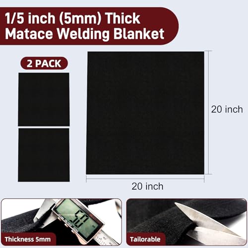 Image of 2 Pack 20 inch X 20 inch Fireproof Welding Blanket & Pad, 5mm Thickened Heat Resistant Carbon Felt Cloth, Flame Retardant Fabric for Stove Wick, Heat Shield Mat for Soldering, Firepit