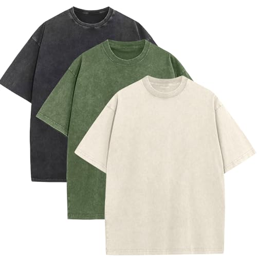 Men's Oversized Cotton T-Shirts Loose Fit Vintage Washed Tee Unisex Short Sleeve Casual Shirts Tops - Main Image