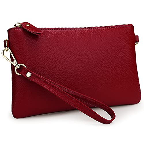 Image of YALUXE Women's Genuine Leather Wristlet Purse Clutch Handbag with Phone Pocket Card Holder and Crossbody Strap
